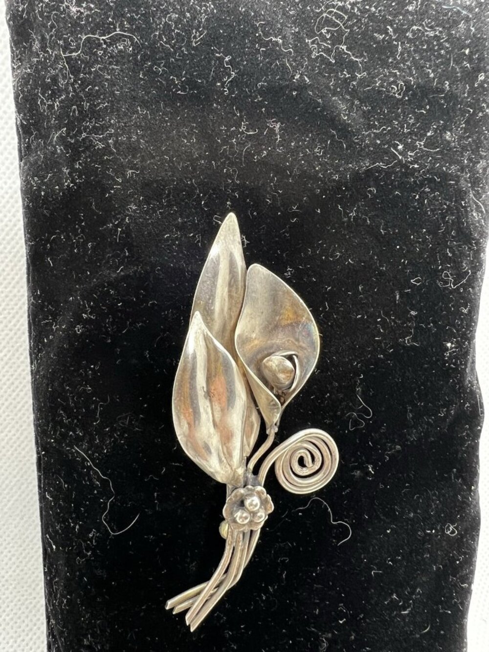 925 SS Handmade Cala Lilly Brooch Mothers Day Easter One Of A Kind 3"